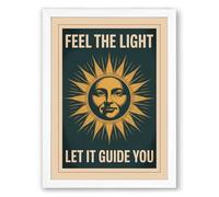 Feel The Light Retro Framed Wall Art Print A4 (29.7×21cm) White, Wall Decor for Living Room, Bedroom, Office & Home, Ready to Hang, Art Gift