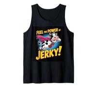 Feel The Power of Jerky Cow Superhero Design Tank Top