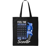 Feel The Spectacular Ride On A Scooter Blue Stars Graphic Natural Ecological Cotton Tote Bag Black