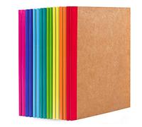 feela 16 Pack A5 Kraft Notebooks, 60 Lined Pages, 8 Rainbow Coloured Spines