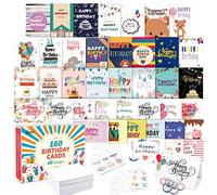 160 Pack 40 Designs Birthday Cards, Happy Birthday Card Assorted Bulk with 160 Blank Envelopes 14 Pieces of Sticker Sheets 6 Washi Tapes, Feela 4 X 6 Inches Greeting Cards For Family Friends Coworkers