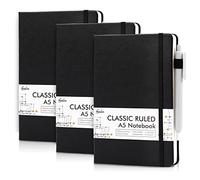 feela 3 Pack A5 Notebooks, Lined Notepads with Gel Pens, 120 GSM, Black