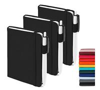 feela 3 Pack A6 Pocket Notebooks, Lined Mini Notepads with Pens, Black