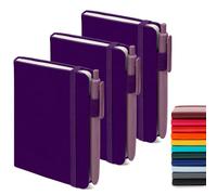feela 3 Pack A6 Pocket Notebooks, Lined Mini Notepads with Pens, Purple