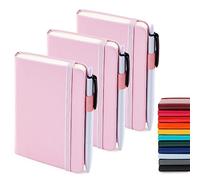 feela 3 Pack A6 Pocket Notebooks, Lined Mini Notepads with Pens, Rose Pink