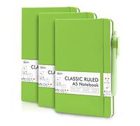feela 3 Pack Notebooks Journals Bulk, Hardcover Notebook Classic Ruled Lined Journals with Pen Holder for Women Girls School Business Supplies, with 3 Black Pens, 120 GSM, 5.1”x8.3”, A5, Green