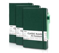 feela 3 Pack Notebooks Journals Bulk with 3 Black Pens, A5 Hardcover Notebook Classic Ruled Lined Journal Set with Pen Holder for Work Business Journaling Note Taking, 120 GSM, 5.1”x8.3”, Dark Green