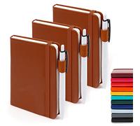 feela 3 Pack Pocket Notebook Journals, Mini Cute Small Journal Notebook Bulk Hardcover College Ruled Notepad with Pen Holder for Office School Supplies, with 3 Black Pens, 3.5”x 5.5”, A6, Brown