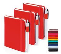 feela 3 Pack Pocket Notebook Journals with 3 Black Pens, A6 Mini Cute Small Journal Notebook Bulk Hardcover College Ruled Notepad with Pen Holder for Office School Supplies, 3.5”x 5.5”, Red