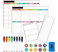 Feela 4 Pack Magnetic Whiteboard for Fridge, Monthly Weekly & Daily Planner for Home, School & Office, Meal & Kitchen Organisation Board with 8 Markers, 1 Eraser & 10 Stickers