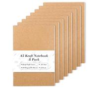 feela 8 Pack A5 Kraft Notebooks, 60 Pages Lined Journal Notepad Bulk