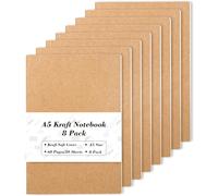 feela 8 Pack Kraft Notebooks A5, 60 Pages Lined Notepad Journal Bulk, Soft Brow