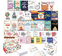 feela 80 Happy Birthday Cards Pack, 40 Designs Birthday Cards Multipack | with 80 Blank Envelopes, 84 Pieces of Stickers 3 Washi Tapes, 10X15cm Blank Greeting Cards for Women, Men, Friends Kids