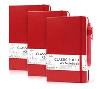 feela A5 Notebooks Multipack, 3 Pack Ruled Lined Notepads A5 (120 GSM), Hardback Journal Notebook with 3 Black Gel Pens, 128 Pages/Pack, 21 x 13cm, Red