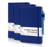 feela A5 Notebooks Multipack, 3 Pack Ruled Lined Notepads A5 (120 GSM), Hardback Journal Notebook with 3 Black Gel Pens, 128 Pages/Pack, 21 x 13cm, Navy