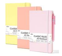 feela A5 Notebooks Multipack, 3 Pack Ruled Lined Notepads A5 (120 GSM), Hardback Journal Notebook with 3 Black Gel Pens, 128 Pages/Pack, 21 x 13cm, Pastel Colours, Pale Yellow, Light Pink, Pale Orange