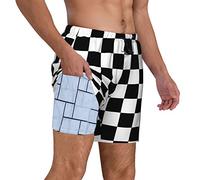 feelacle Mens Swim Trunks with Compression Liner Quick Dry 5.5 Inch Swimming Board Shorts Swimwear Bathing Suit, Checkered, M