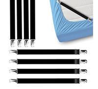 FeelAtHome 8 PCS Bed Sheet Clips Keep Bedsheets In Place-Corner Bands Suspenders For Fitted Sheets - Mattress Sheets Grippers Holders Straps Fits From Twin Queen King Garters Fasteners Clamps (Black)