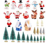 Feelava Miniature Ornament Kits 30 Pcs Mini Xmas Style Figurines Santa Claus Christmas Tree Snowman Reindeer Cute Cartoon Decor for Home Garden Party Decor Desktop Decoration