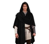Feelcrag Black Cape Halloween Hooded Cape Witch Cloak For Man Wizard Witch Cloak With Hat Black Vampire Adult Male Adult Halloween Costumes Men Costume For Women And Men