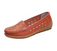 Feelcrag Boat Shoes Women Orthopedic Loafers in Breathable Leather Slip-On Hollow Out Breathable Shoes Ladies Casual Working Nursing Shoes Women's Loafer Flat Women Leather Moccasins
