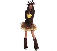 Feelcrag Christmas Reindeer Costumes Women's Ballet Dresses Family Cosplay Costumes Christmas/Carnival Nights/Adult Costumes with Shawls and Leg Sets Cap Sleeve Dress Plus (Brown-2, A)