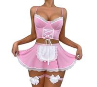 Feelcrag Cosplay Costume Set Sexy Dress Up for Women Naughty Cosplay Costume Maid Uniform Full Set Lolita Dress Costumes for Girl Fancy Dress Sweet Classic Lolita Apron Lace Lingerie Set
