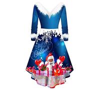 Feelcrag Dresses for Women Elegant Santa Cosplay Retro Fancy Cocktail Dress Tartan Dresses for Women UK Christmas Costumes Christmas Outfits Plus Size Women Christmas Faux Fur Panel Long Sleeve Dress