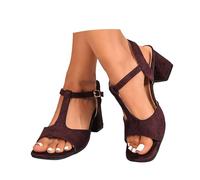 Feelcrag Elegant Soft Velvet Toe Loop Heeled Sandals For With Comfort And Timeless Styling (Brown, 4)