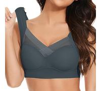 Feelcrag Front Fastening Bras for Women UK,Womens Bras Posture Back Bra Summer Non Wired Push Up Sport Bras Summer Wireless Push-Up Comfort Crossover Bra Underwear for The Elderly Grey