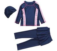 Feelcrag Girls Muslim Swimwear Islamic Hijab Burkini Rashguard Swimsuit 3pcs Bathing Suit Beachwear Swimming Costume Swimsuit Girls Long Sleeve Swimsuits Skirt Summer Beach for 2-15 Years