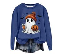 Feelcrag Halloween Crew Neck Long Sleeve Tops Ladies Ghost Printed Shirt Sweatshirts for Women Uk Fleece Hoodie Basic Jumper Tunic Blouse Shirts Casual Pullover Loose Sweatshirts Autumn Winter