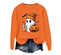 Feelcrag Halloween Crew Neck Long Sleeve Tops Sweatshirts for Women Uk Fleece Hoodie Basic Jumper Tunic Blouse Shirts Casual Pullover Loose Sweatshirts Autumn Winter New Ladies Ghost Printed Shirt