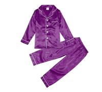 Feelcrag Kids Toddler Baby Girl Boy Satin Pajamas Set Button-up Silk Pajama 2 Piece Sleepwear Outfits Short Sleeve Button Down PJs Button-Down Silky Nightwear 2Pcs Sleepwear Nightwear