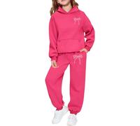 Feelcrag Kids Tracksuits Sets Girls Casual Letter Print Hoodie and Pants Outfit Fashionable Two Piece Comfy Wear Daily Soft Blend (12-13 Years) Hot Pink