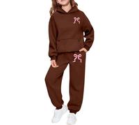 Feelcrag Kids Tracksuits Sets Girls Casual Letter Print Hoodie and Pants Outfit Fashionable Two Piece Comfy Toddler Jogger Tracksuit Daily Wear Soft Blend Kids (Brown, 8-9 Years)
