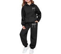 Feelcrag Kids Tracksuits Sets Long Sleeve Hoodie Pullover and Pants Girls Casual Letter Print Hoodie and Pants Outfit Fashionable Two Piece Comfy Wear Daily Soft Blend (Black, 4-5 Years)