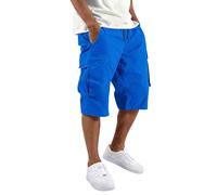 Feelcrag Mens Baggy Shorts Combat Work Casual Chino Long 3/4 Below Knee Length Summer Pants Work Cargo Shorts Mens Capri Pants Summer Trousers Lightweight Sweatpant Cotton Blue