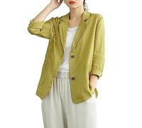 Feelcrag Navy Blue Blazer for Women Solid Color Collar Italian Ladies Blazer Coats UK Open Front Cardigan Jacket Party Tops Cardigan Suit with Long Sleeves Pockets and Single Button Design Size S-3XL
