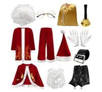 Feelcrag Santa Claus Costume for Men Professional Deluxe Red Christmas Claus Outfit Santa Outfit for Women Christmas Suit Mens Fancy Dress Costume Father Hat And Beard