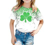 Feelcrag Shamrocks St Patricks Day Irish T-Shirt Breathable Shirt for Girls for Boys and Girls Irish Shamrock Top Kids Short Sleeve Tee for Kids Tops for Teen Girls St Patrick's Day Green