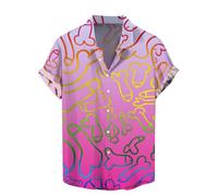 Feelcrag Short Sleeved Summer Casual Hawaii Shirts for Men Silk Shirts for Men Short Sleeve Summer Hawaiian Lapel Mens Hawaiian Shirt Bowling Shirt Festival Outfit Plus Size S