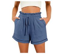 Feelcrag Solid Wide Legs Shorts Drawstring Shorts Summer Fashion Solid Loose Fit Pants Summer Casual Pajamas Bottoms Womens Ladies Summer Holiday Linen Black White Stone Comfort Shorts Black White