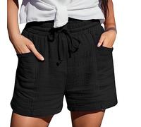 Feelcrag Womens Cotton Shorts Summer Fashion Solid Loose Fit Pants Holiday Essentials for Women Clothing Womens Solid Colour Drawstring Shorts with Pockets Loose Casual Pants Size S-XXL