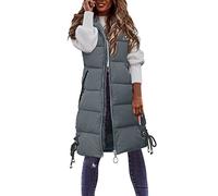 Feelcrag Womens Gilet Long,Padded Hooded Winter Down Jacket Ladies Body Warmer Winter Long Coat With Pocket Plus Size Bodywarmer Without Hood Vest Body Warmers Winter Lightweight Warm Autumn