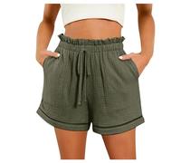 Feelcrag Womens Solid Colour Drawstring Shorts Cool Cotton Blend Summer Shorts Hot Pants Summer Solid Beach Vacation Shorts Ladies Straight Leg Trousers Drawstring Elastic Waist Casual Work Shorts