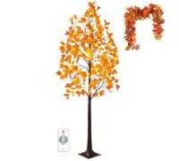 FEELEAD 6FT Artificial Lighted Maple Tree with Remote Control - 120 LED Fall Tree with 8 Modes Timer & 250 Leaves, Maple Wreath Gift, Indoor Outdoor Autumn, Thanksgiving, Halloween, Fall Decor