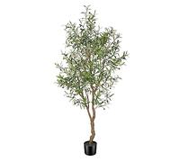FEELEAD 7FT Artificial Olive Tree, 210cm Extra Tall Faux Olive Tree with Natural Wood Trunk, Realistic Leaves & Olives, Weighted Pot for Hallway, Conservatory & Stair Landing Decor