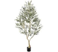 FEELEAD 8ft Artificial Olive Tree, 240cm Extra Tall Faux Olive Plant with Natural Wood Trunk and Lush Olive Leaves, Large Fake Indoor Tree for Living Room, Hallway, Office, Conservatory Decor