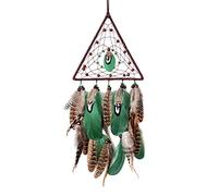 FeelfunFeather Green Geometric Triangle Dream Catchers Large Native American for Bedroom Adult Boys Wall Art Ornament Craft Gifts